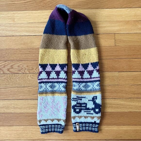 Catimini Yellow Maroon French Knit Geometric Tribal Fleece Lined Scarf - Picture 1 of 5